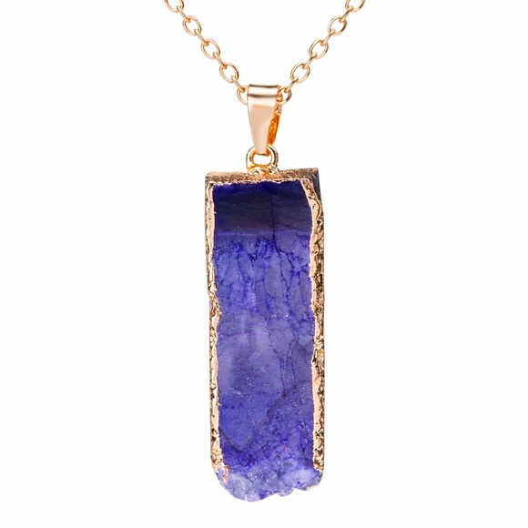 Handmade Jewelry - Natural Quartz Crystal Purple Gold Necklace